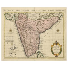 Carte ancienne colorée à la main de la partie sud de l'Inde