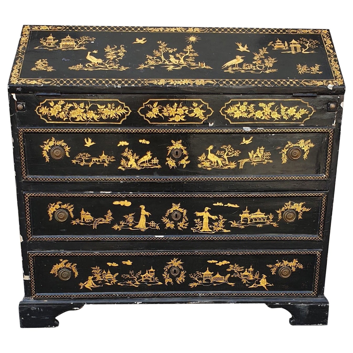 Lacquered Sloping Desk, Chinoiserie, Late 18th Early 19th Century For Sale