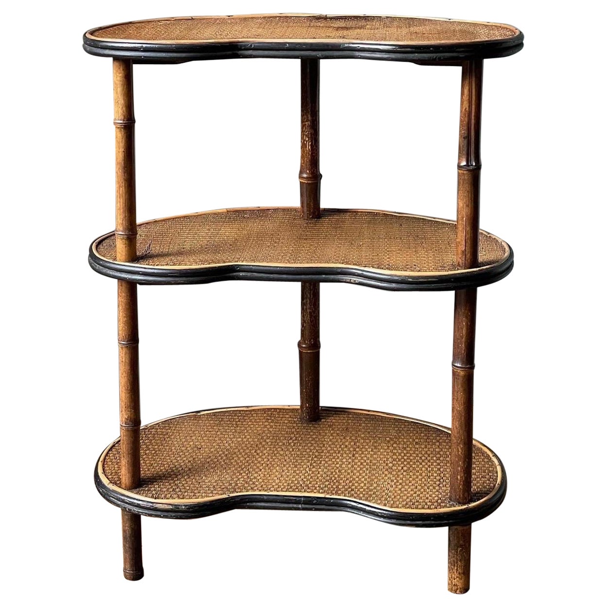 An Unusual Kidney Shaped Three Tier Bamboo Etagere For Sale