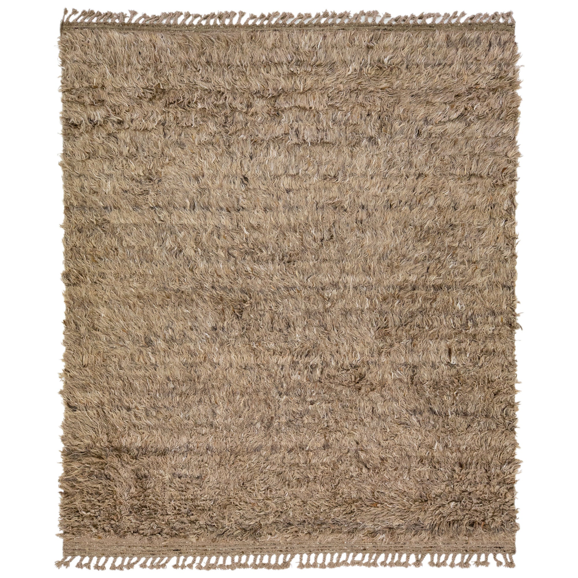 Modern Moroccan Style Wool Rug In Solid Brown  For Sale