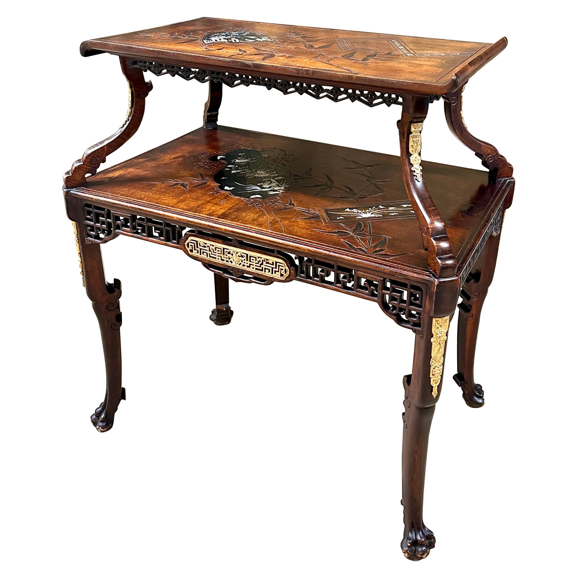 Gabriel Viardot - Tea Table In Carved Wood, Napoleon III For Sale