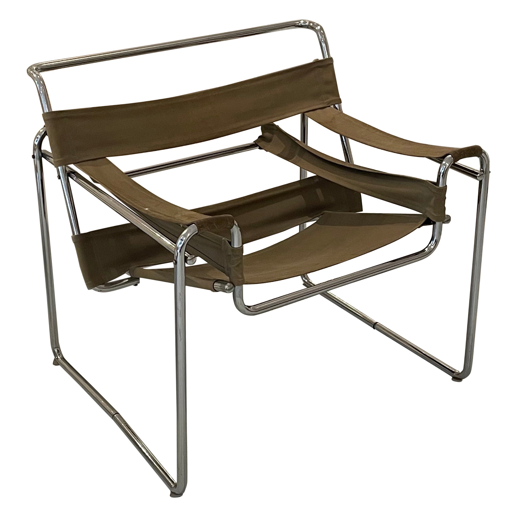 Olive Canvas Wassily Chair by Marcel Breuer, Signed