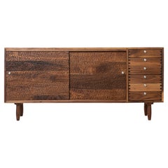 Chip carved walnut cabinet sideboard with sliding doors by Michael Rozell - new 