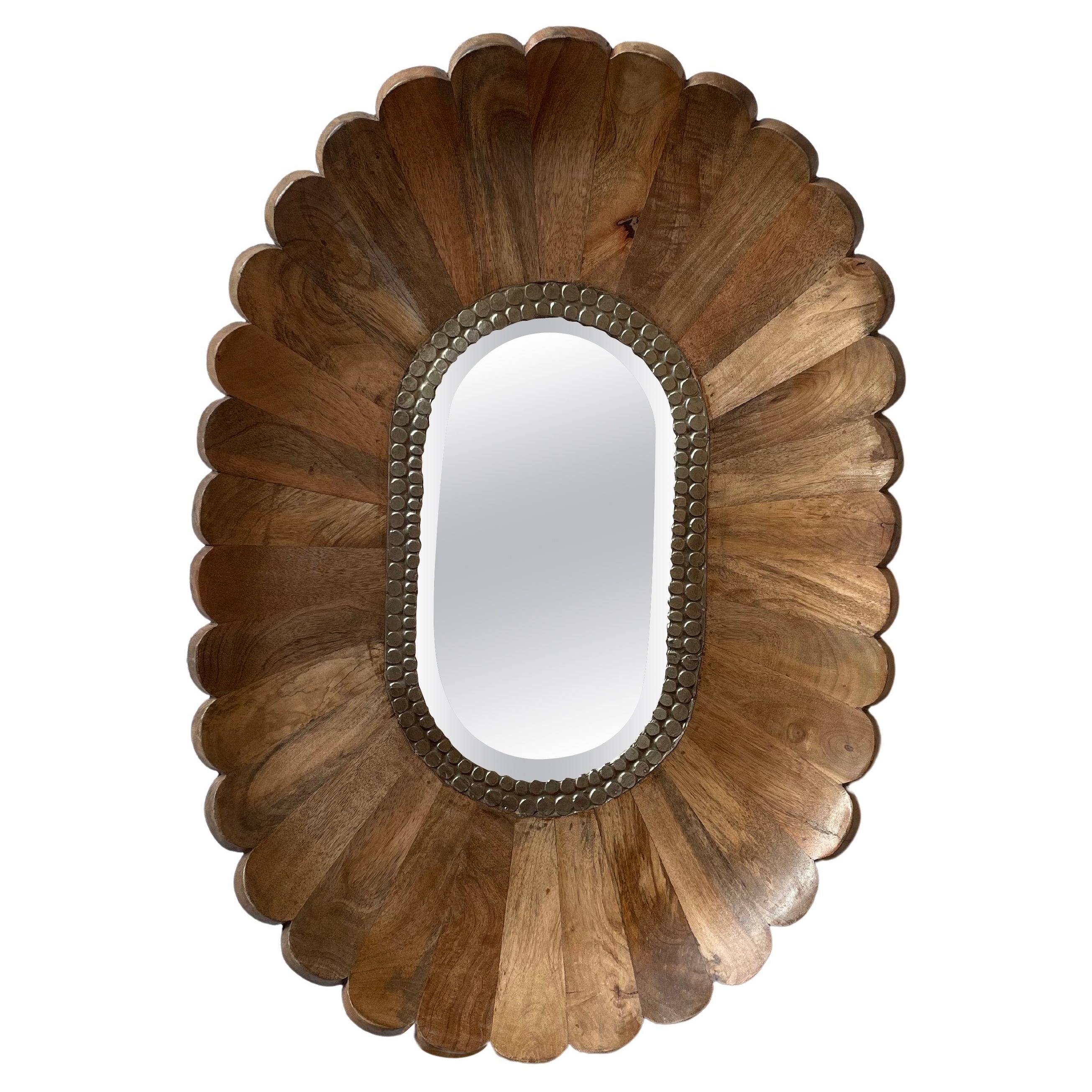 Floral Wooden Wall Mirror For Sale