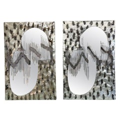 Pair of Brutalist Mid-Century Modern Paul Evans Style Mirrors, Wall / Console