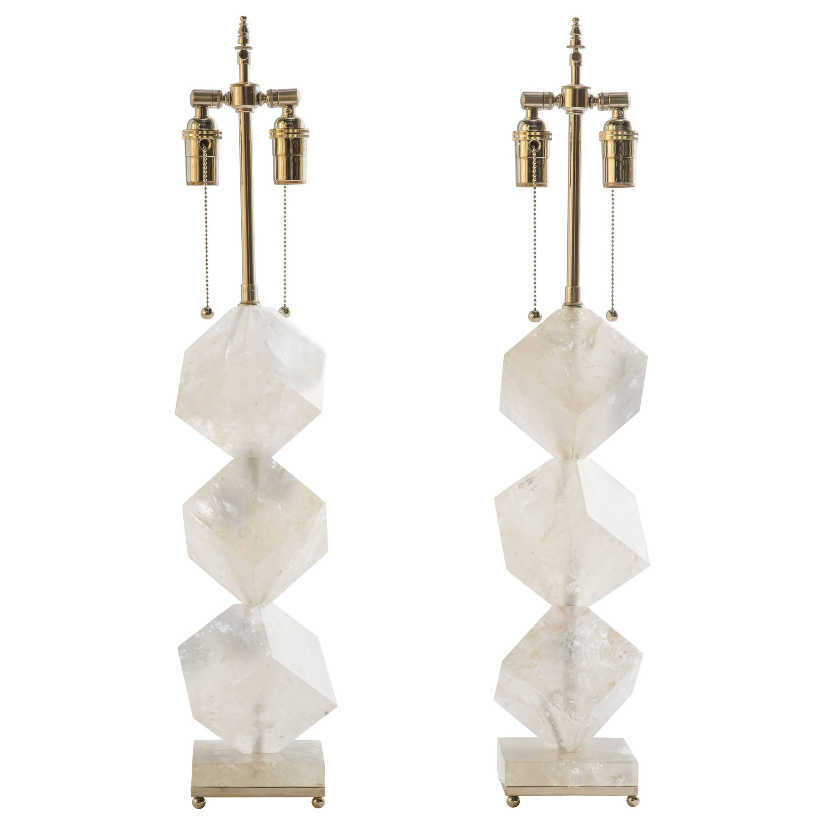 Lampes cubiques en cristal de roche et quartz - Eon Collection en vente