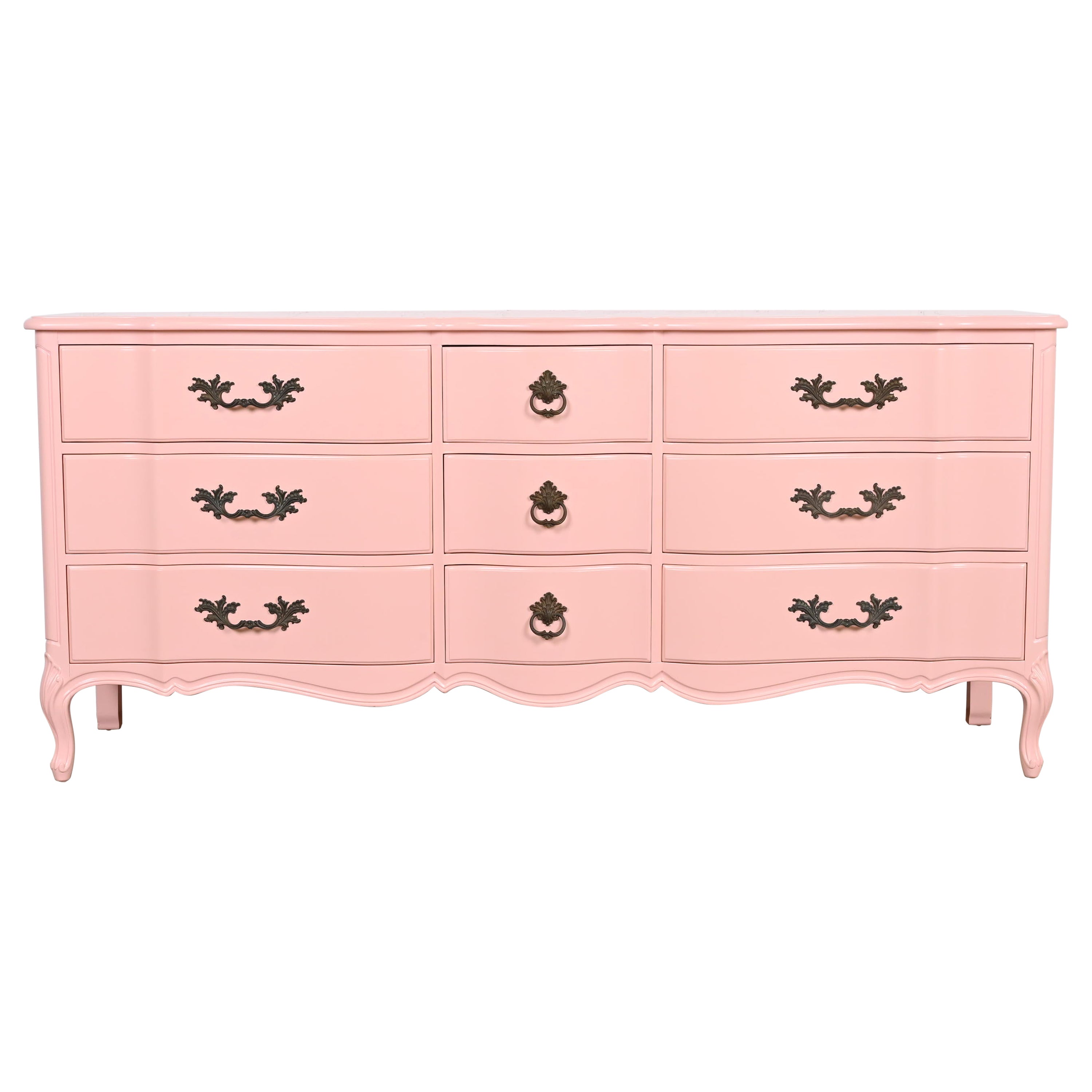 Henredon French Provincial Louis XV Pink Lacquered Dresser, Newly Refinished