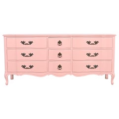 Vintage Henredon French Provincial Louis XV Pink Lacquered Dresser, Newly Refinished