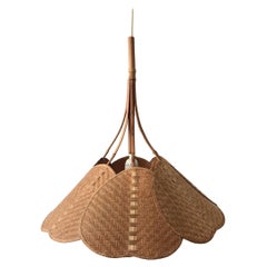 Vintage Palmate Leaf Design Wicker and Bamboo Beautiful Pendant Lamp, 1960s, Germany
