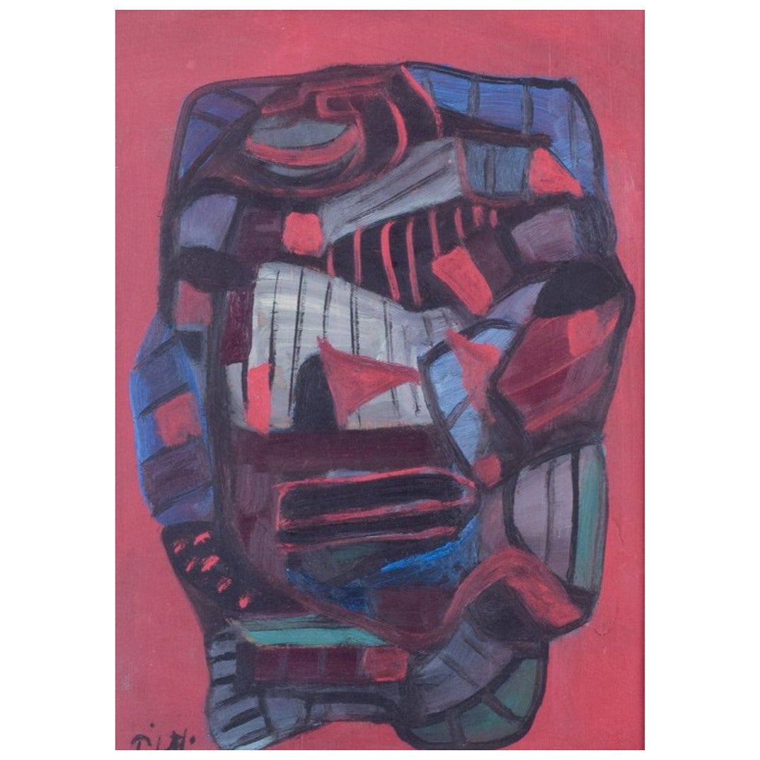 Lennart Pilotti (1912-1981), artiste suédois. Huile sur planche. Composition abstraite.