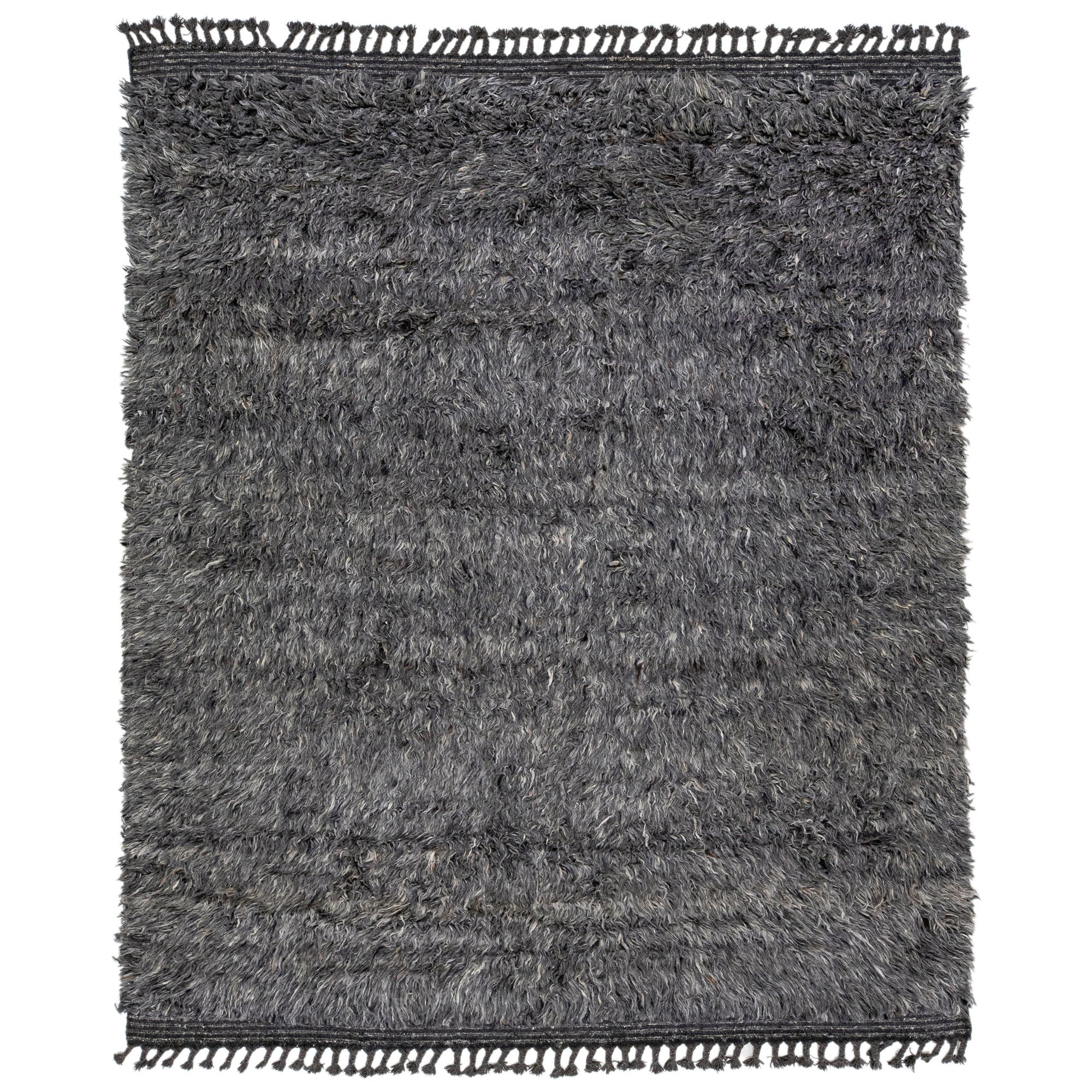 Modern Tulu Moroccan Style Wool Rug with Charcoal Field