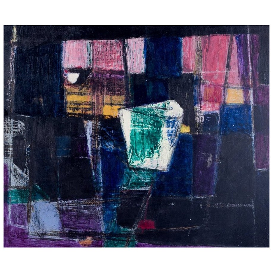 Scandinavian artist. Oil on board, abstract composition. 1955.