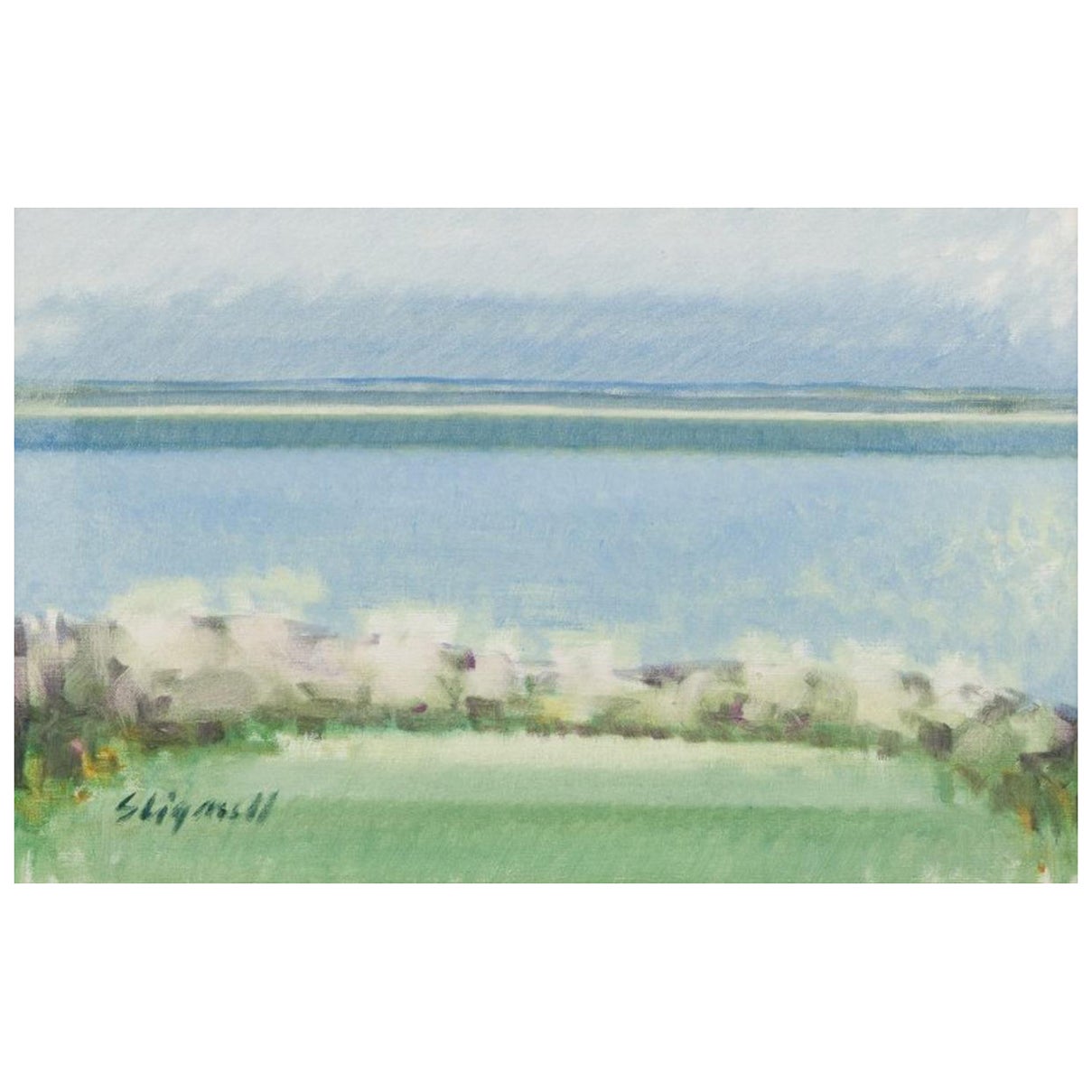 Sven Lignell, listed Swedish artist. Oil on canvas, modernist landscape