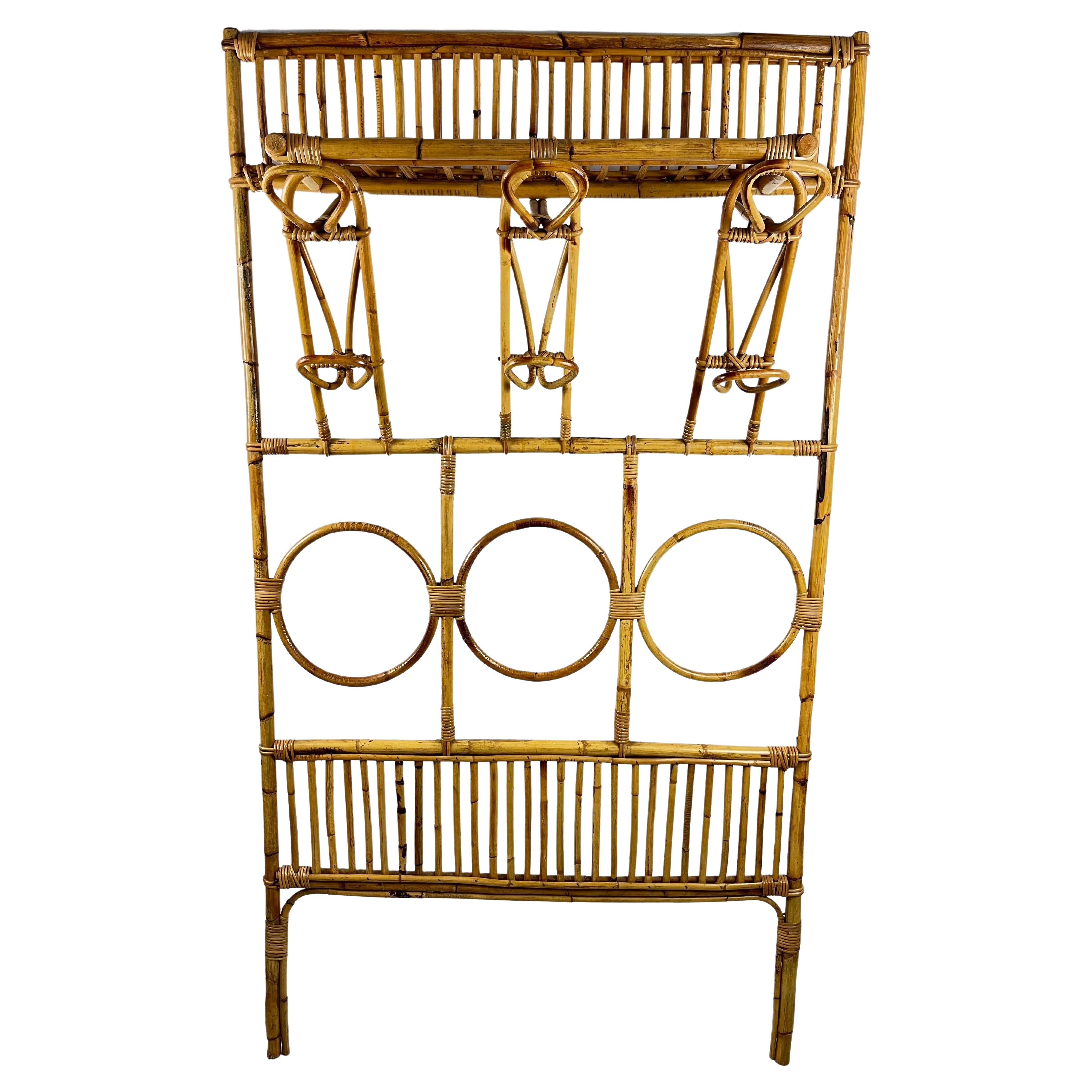 Large Italian  Vintage Bamboo Wall Coat Hanger 1970s For Sale