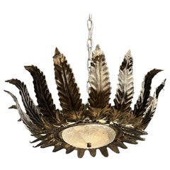 Vintage 1940’s Italian Sunburst Light Fixture with Silver Finish