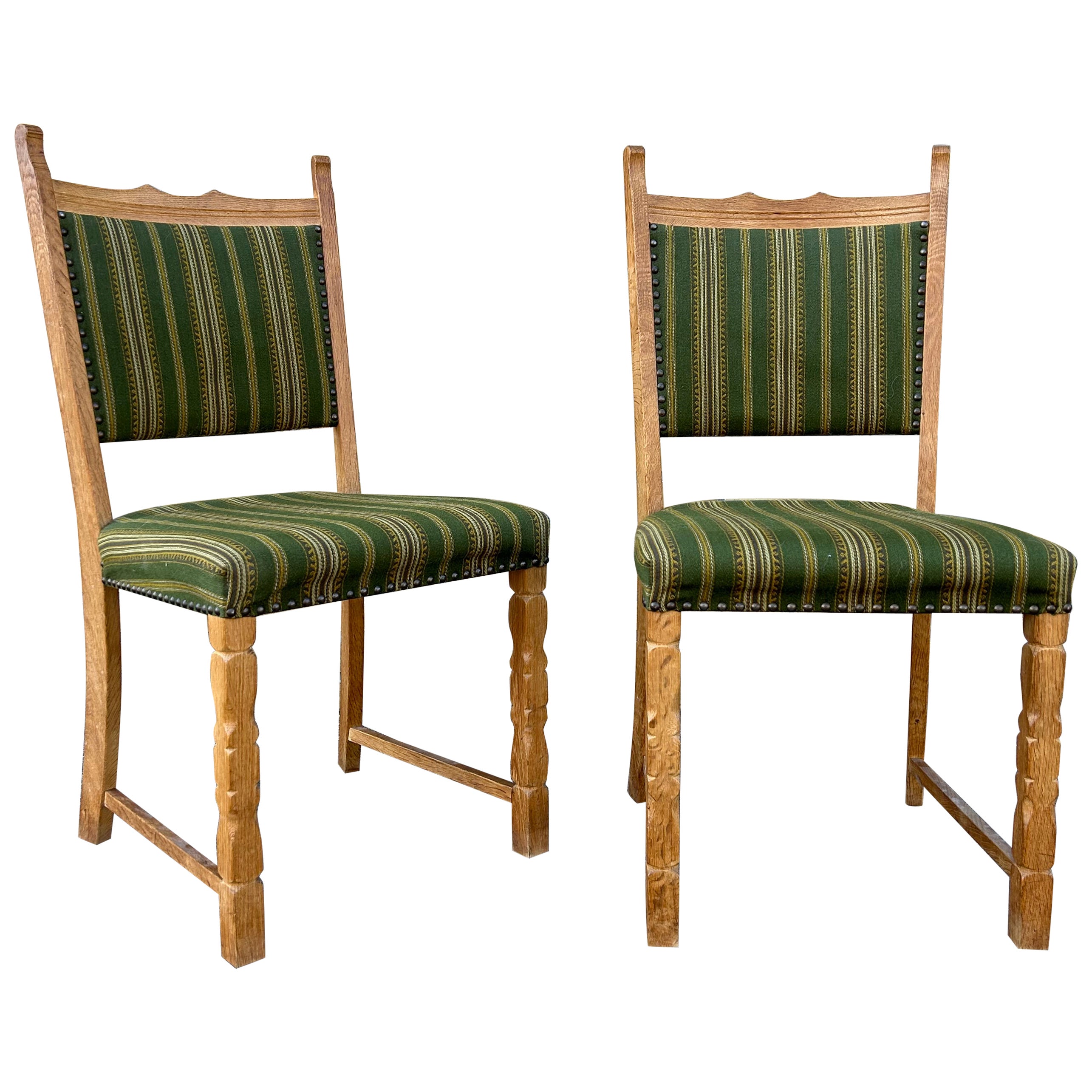 Pair of sculptural Henry Kjærnulf oak side chairs, Denmark 1960’s For Sale