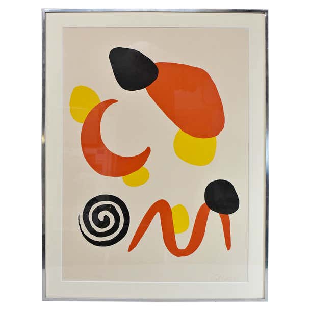 Calder Red Color Alexander Calder, Red Moon and Swirl, Lithograph 1965 For Sale at 1stDibs