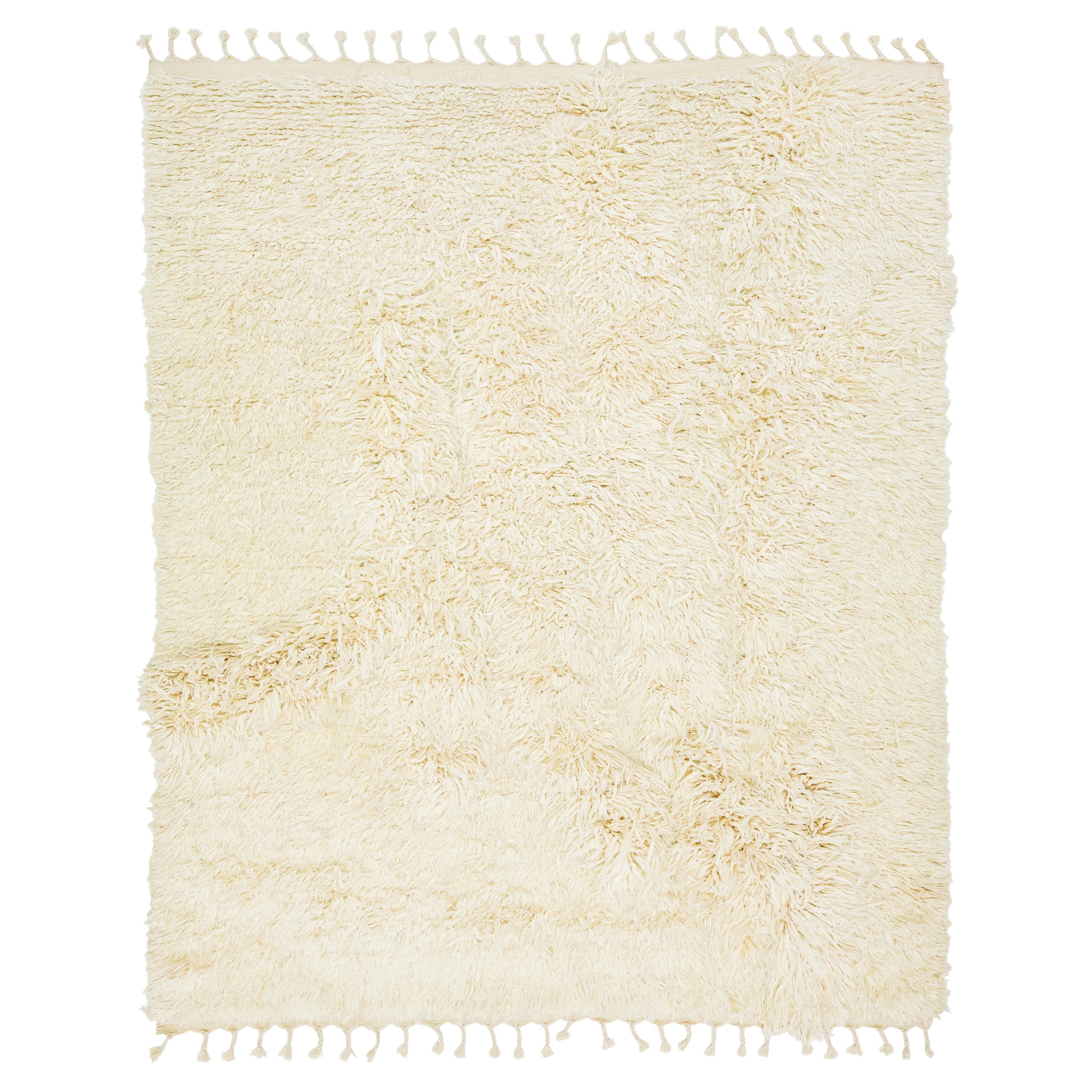 Organic Modern Moroccan Style Shaggy Wool Rug In Ivory For Sale