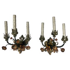 Pair of Wrought Iron 3-Light Painted Sconces