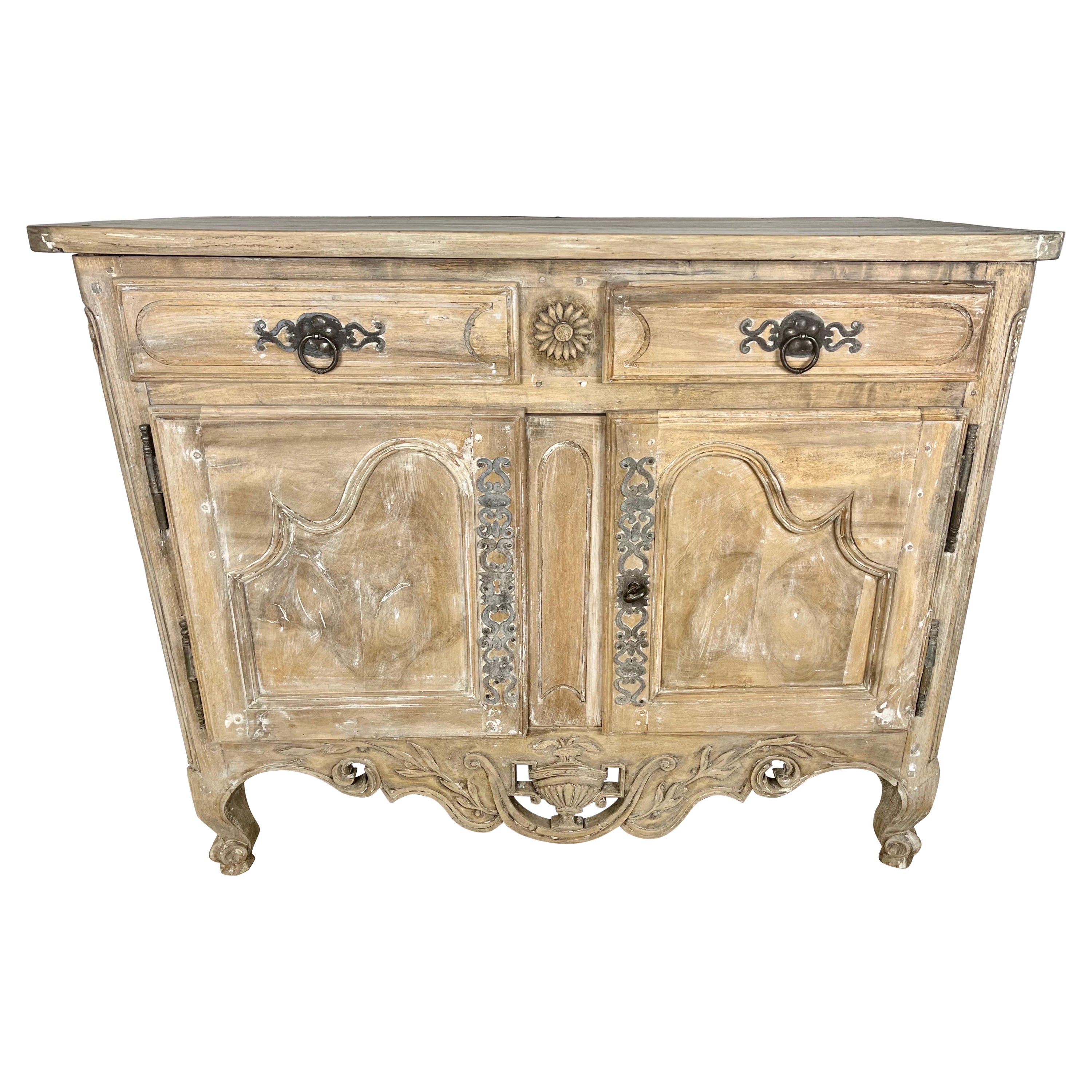 18th C. French Carved Buffet with Distressed Painted Finish