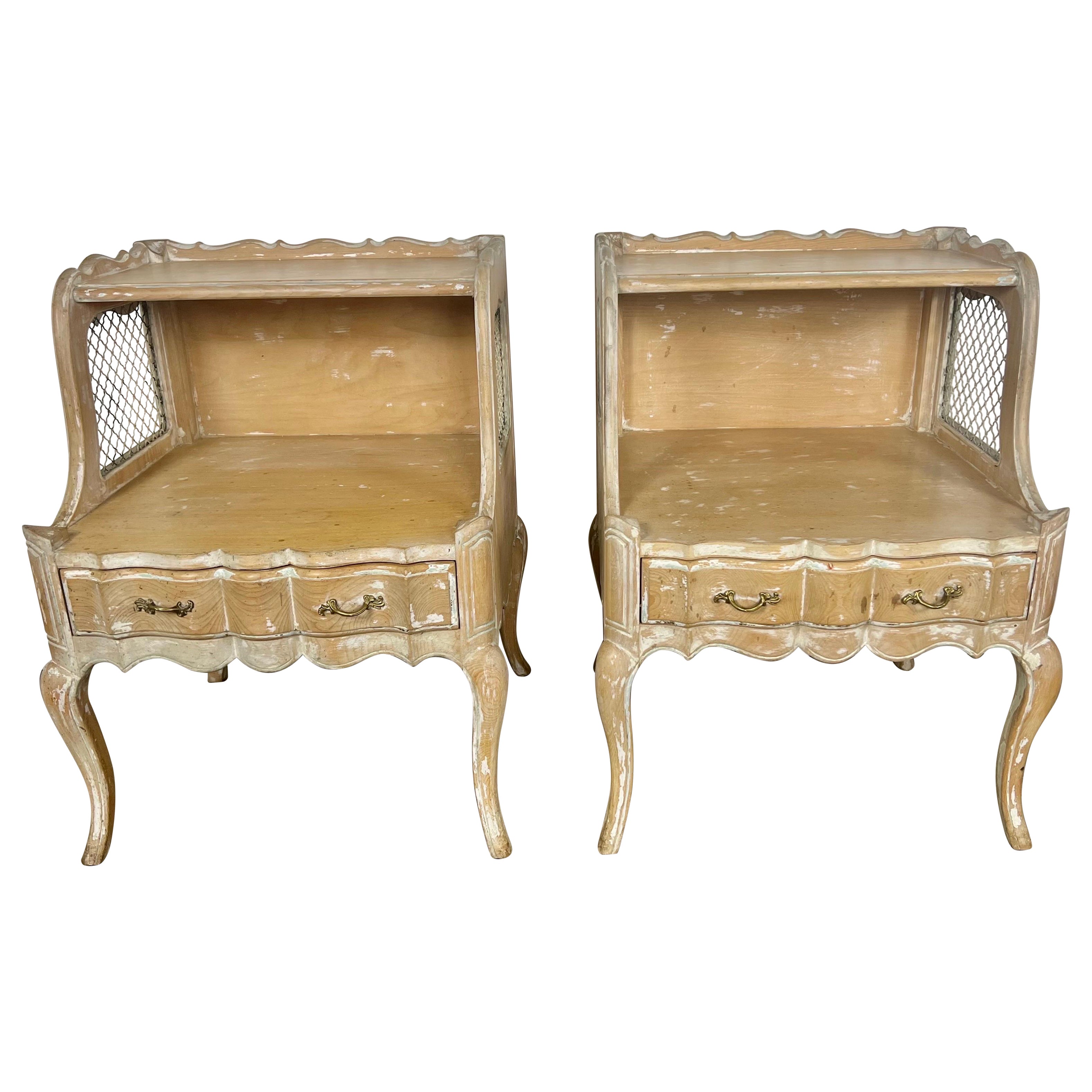 Pair of French Two Tier Side Table w/ Iron Insets C. 1930's For Sale