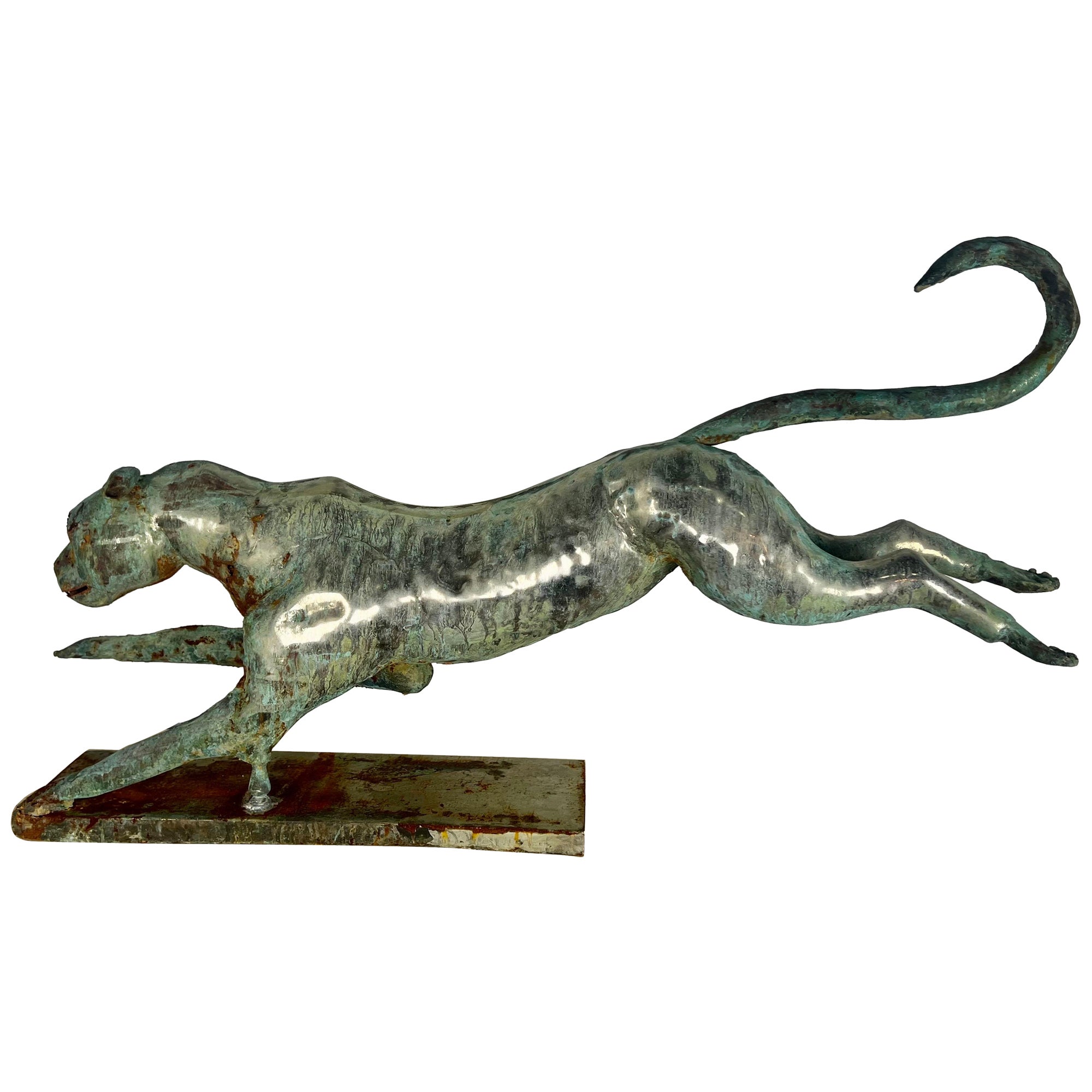 Early 20th C. Copper Finished Cheetah on Base