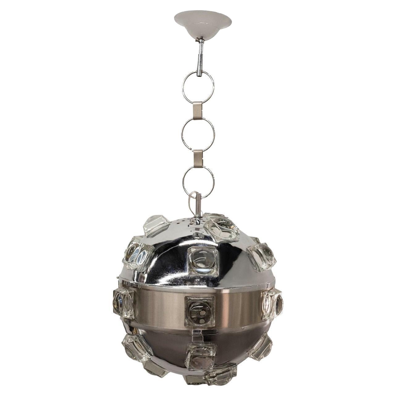 Italian Modern Chrome and Glass Orb Lantern by Oscar Torlasco For Sale