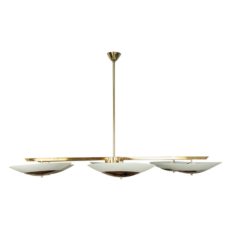 Stilnovo Attributed Brass & Glass Chandelier Stilnovo Attributed Brass & Glass Chandelier