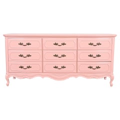 Thomasville French Provincial Louis XV Pink Lacquered Triple Dresser, Refinished