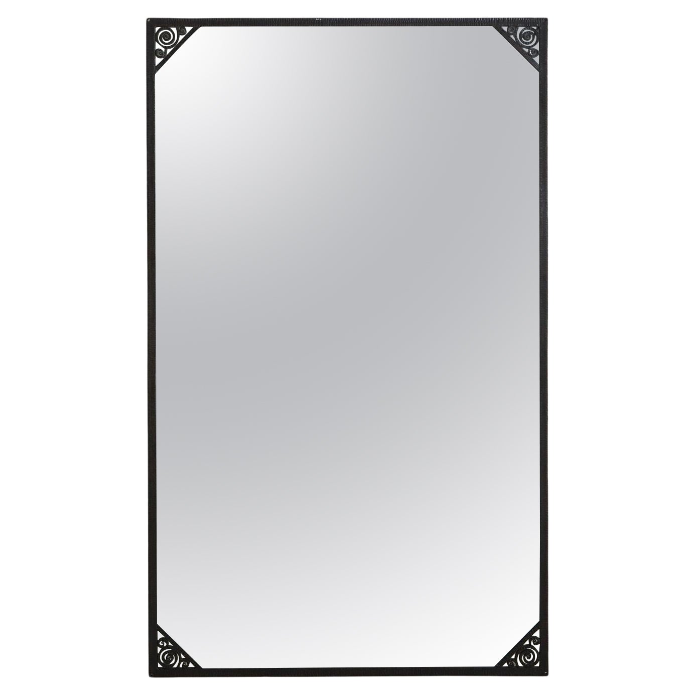 Large Scale Hammered Iron Frame Mirror, France 20th Century