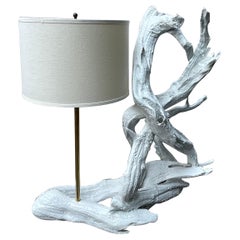 White Table Lamp Sculptural Driftwood Mid Century, Catskills NY, 1950's