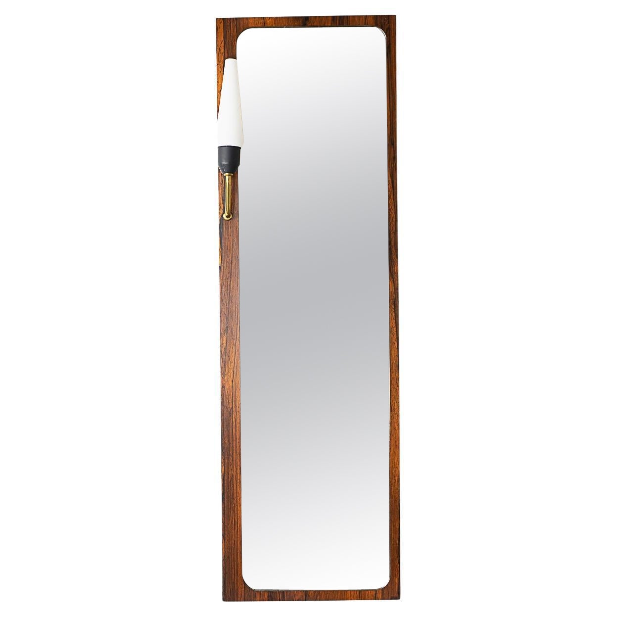 Danish Mid-Century Rosewood Mirror with Light