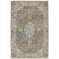 Rug & Kilim’s Distressed Classic Style Rug with Ice Blue Medallion Pattern