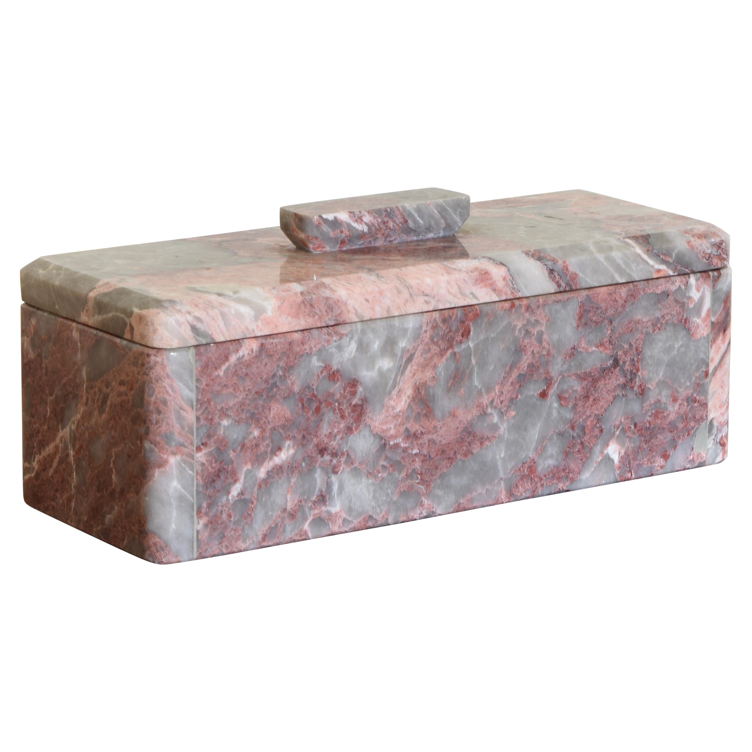 Continental Mid-Century Grey and Rose Marble Lidded Box For Sale