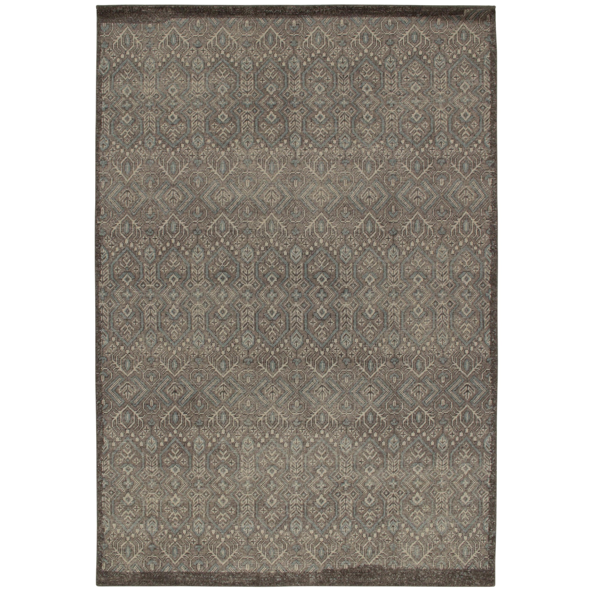 Rug & Kilim's Distressed Tribal Style Rug in Grey and Blue Geometric Patterns (Tapis à motifs géométriques gris et bleus)