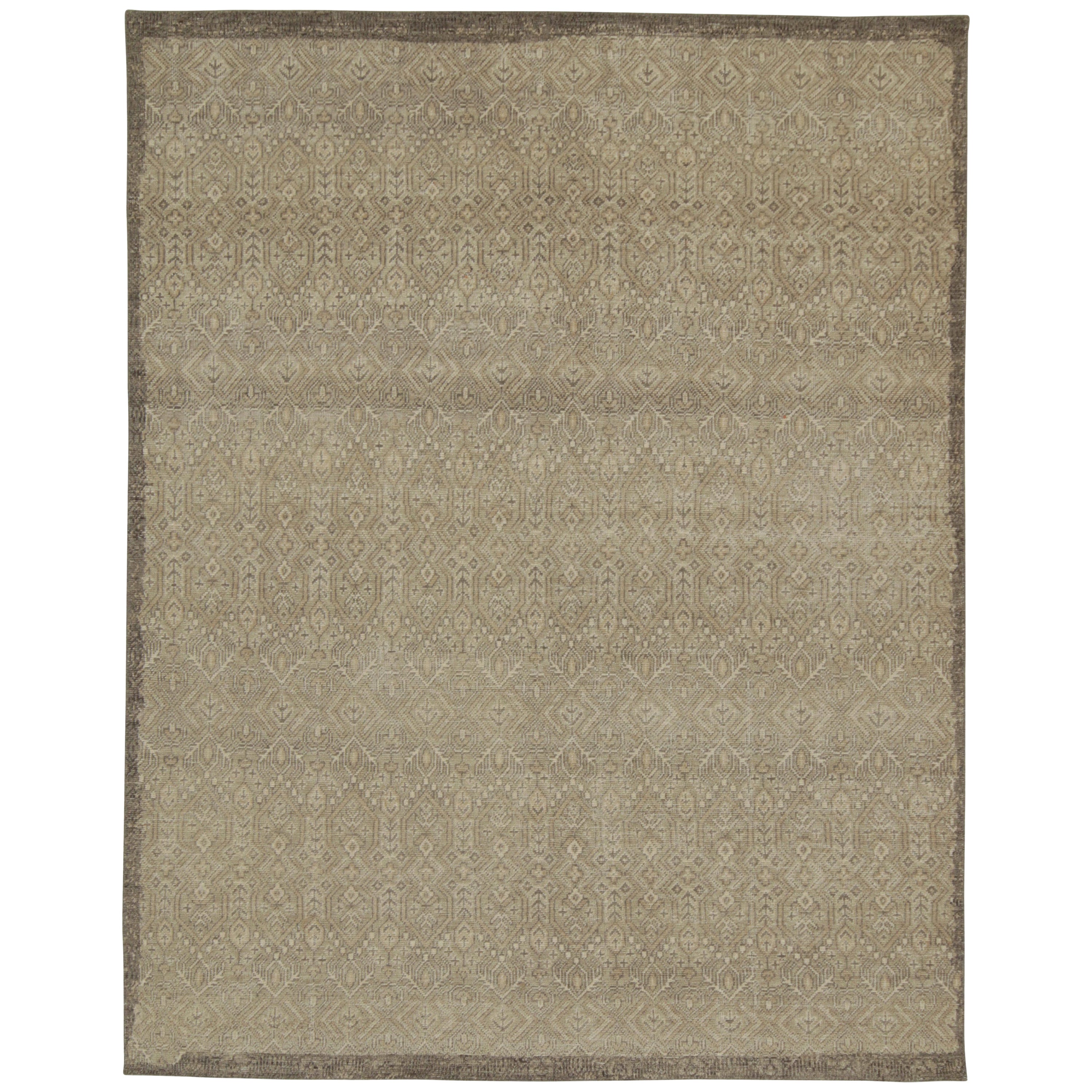 Rug & Kilim’s Distressed Tribal style rug in Beige and Gray Geometric Patterns For Sale