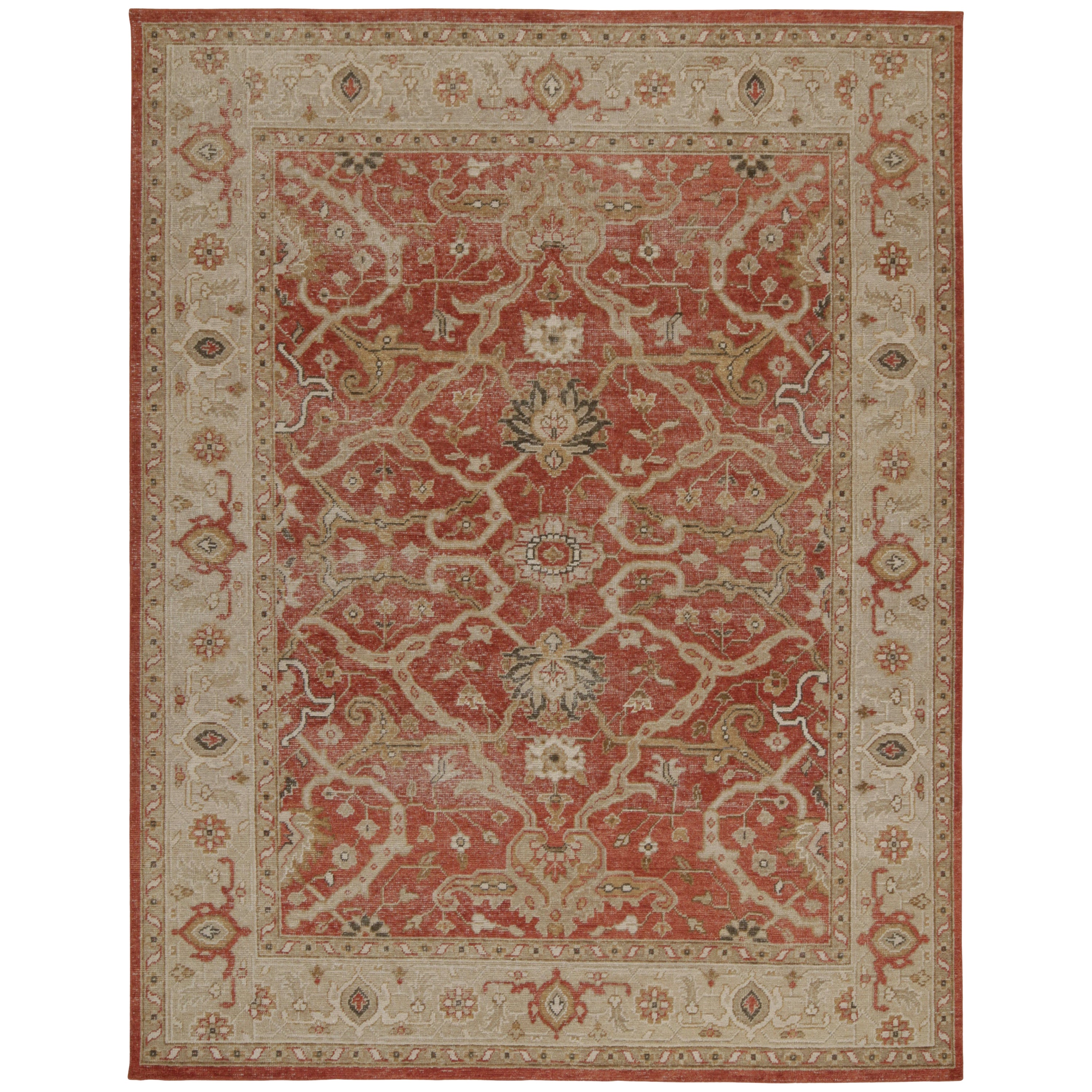 Rug & Kilim's Distressed Classic Style Rug in Red with Beige Floral Patterns (Tapis de style classique vieilli en rouge avec des motifs floraux en beige)