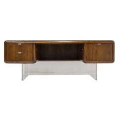 Vintage Vladimir Kagan Style Walnut and Lucite Executive Desk by Gianni,  1970s