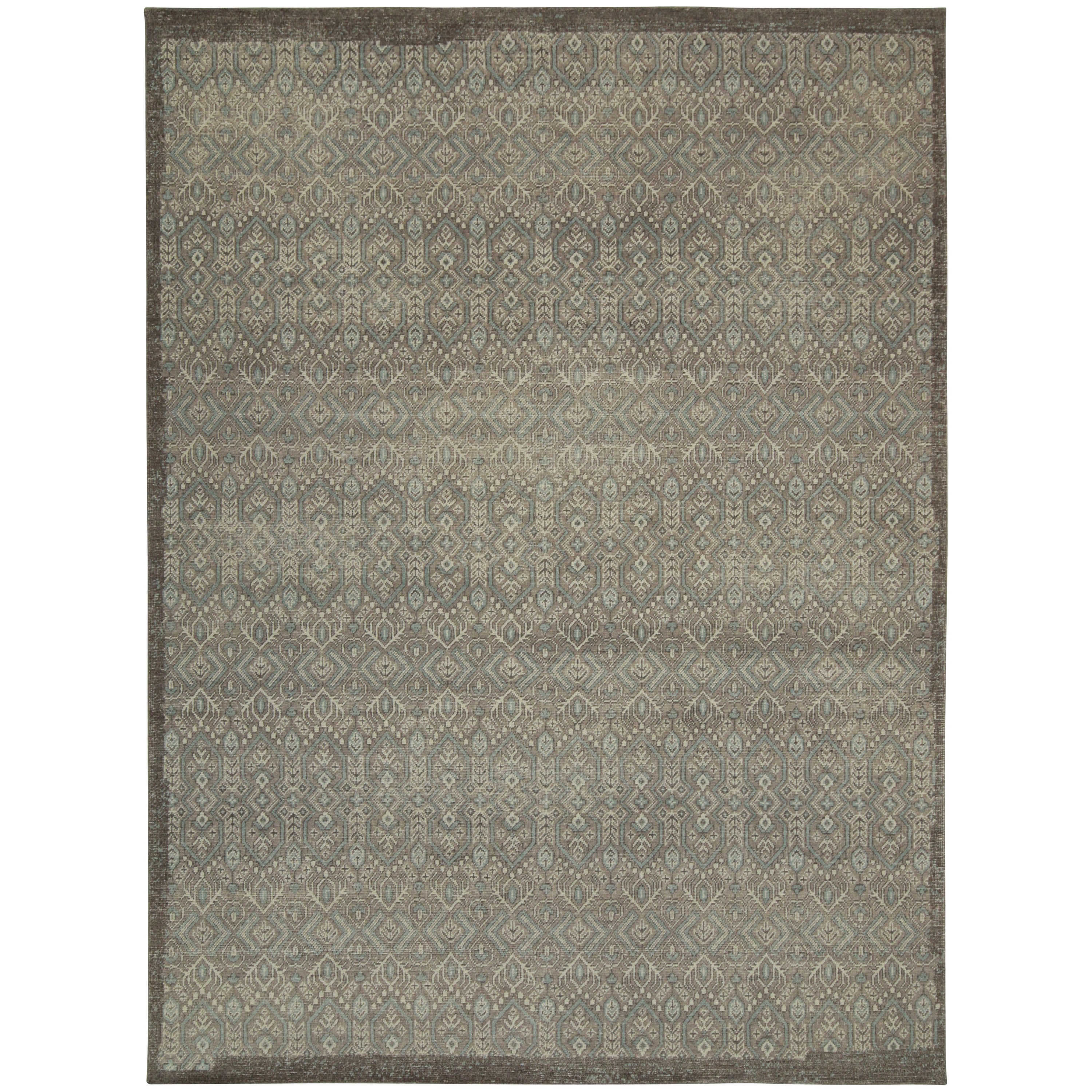 Rug & Kilim’s Distressed Tribal style rug in Gray and Blue Geometric Patterns  For Sale