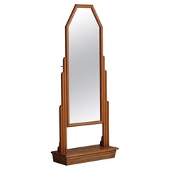 Wood Frame Art Deco Cheval Standing Floor Mirror, France 1930s