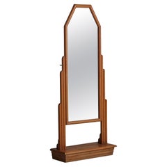 Antique Wood Frame Art Deco Cheval Standing Floor Mirror, France 1930s