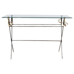French Maison Jansen Attributed Steel And Brass Sword Console Table