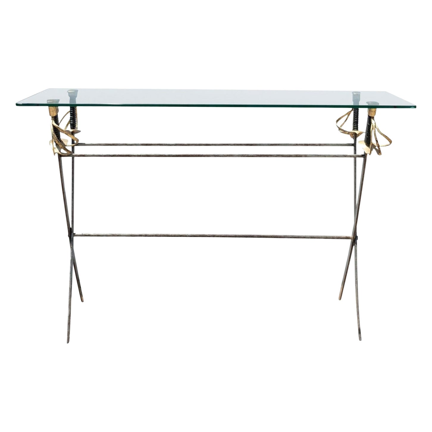 French Maison Jansen Attributed Steel And Brass Sword Console Table