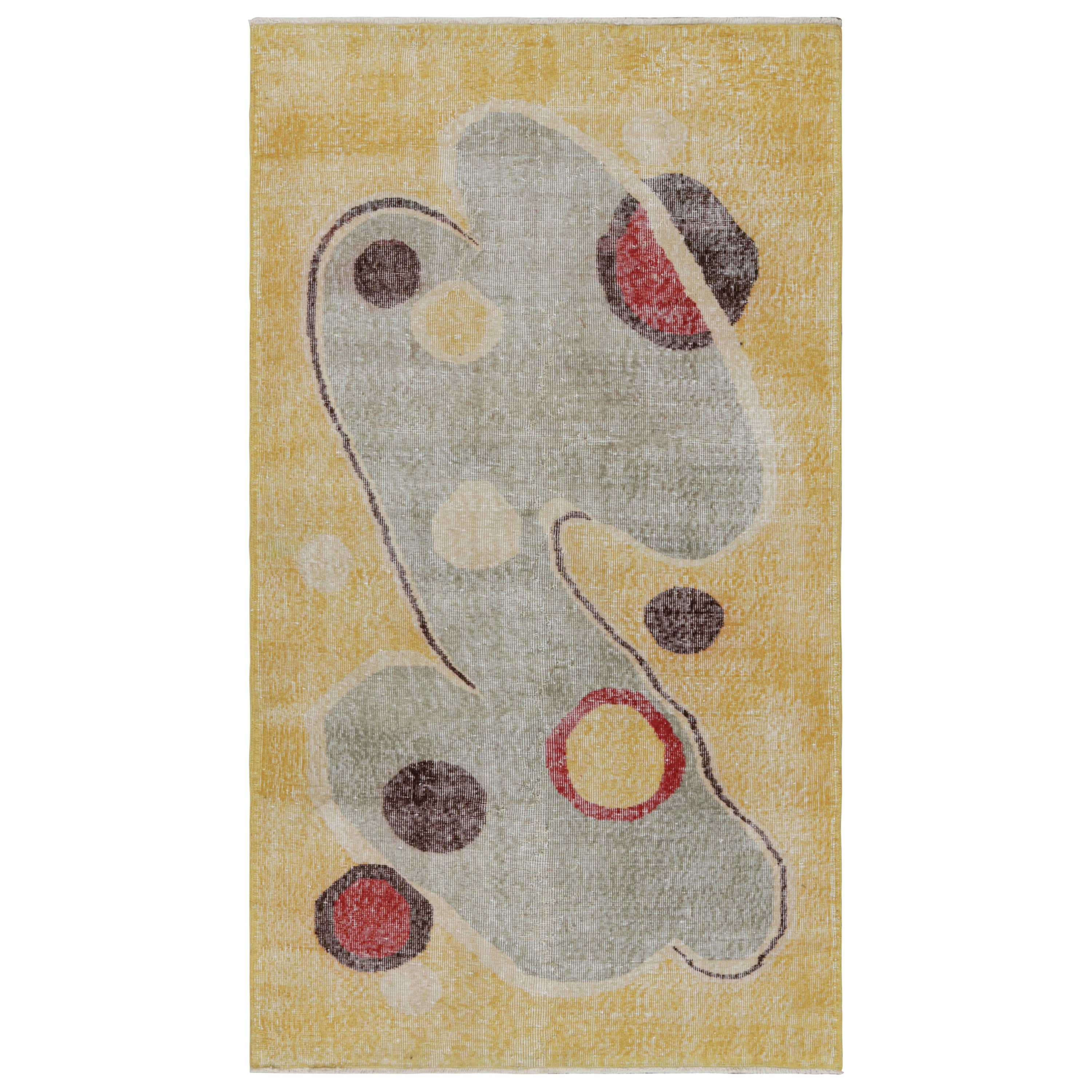 Vintage Zeki Müren Art Deco Rug in Yellow with Abstract Pattern from Rug & Kilim For Sale