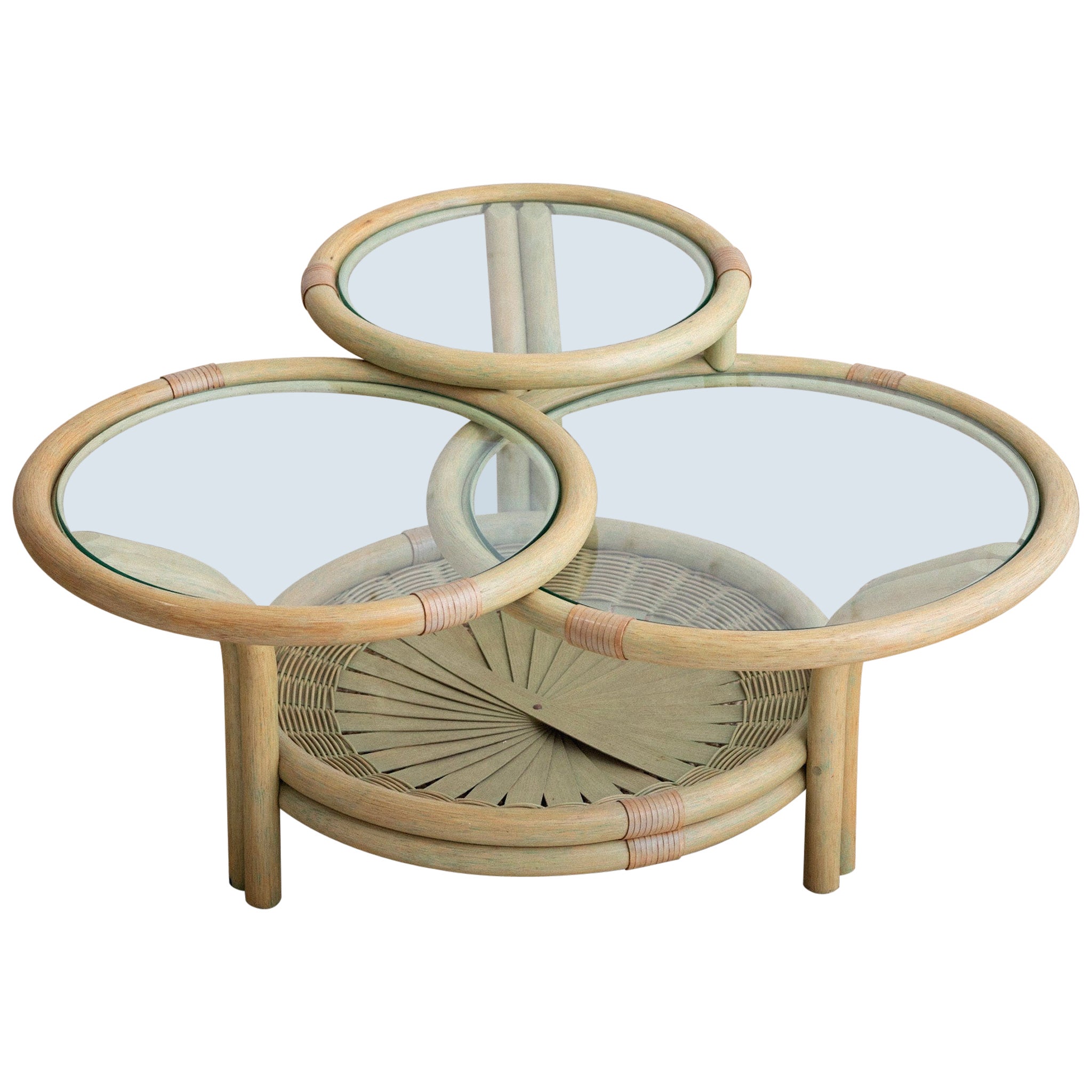 Bamboo & Glass 3 Tier Coffee Table For Sale
