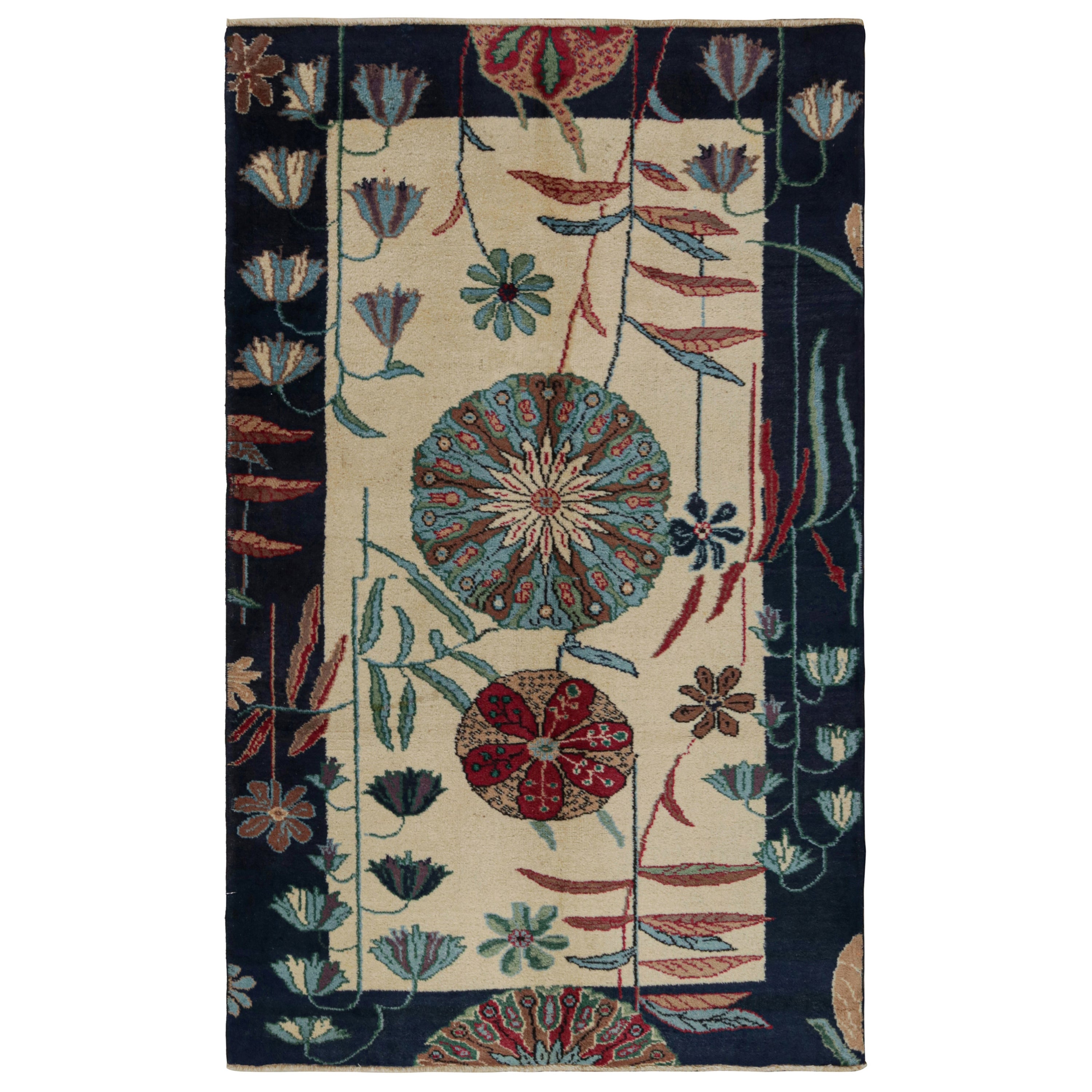 Vintage Zeki Müren Art Deco Teppich, mit floralen Mustern, von Rug & Kilim