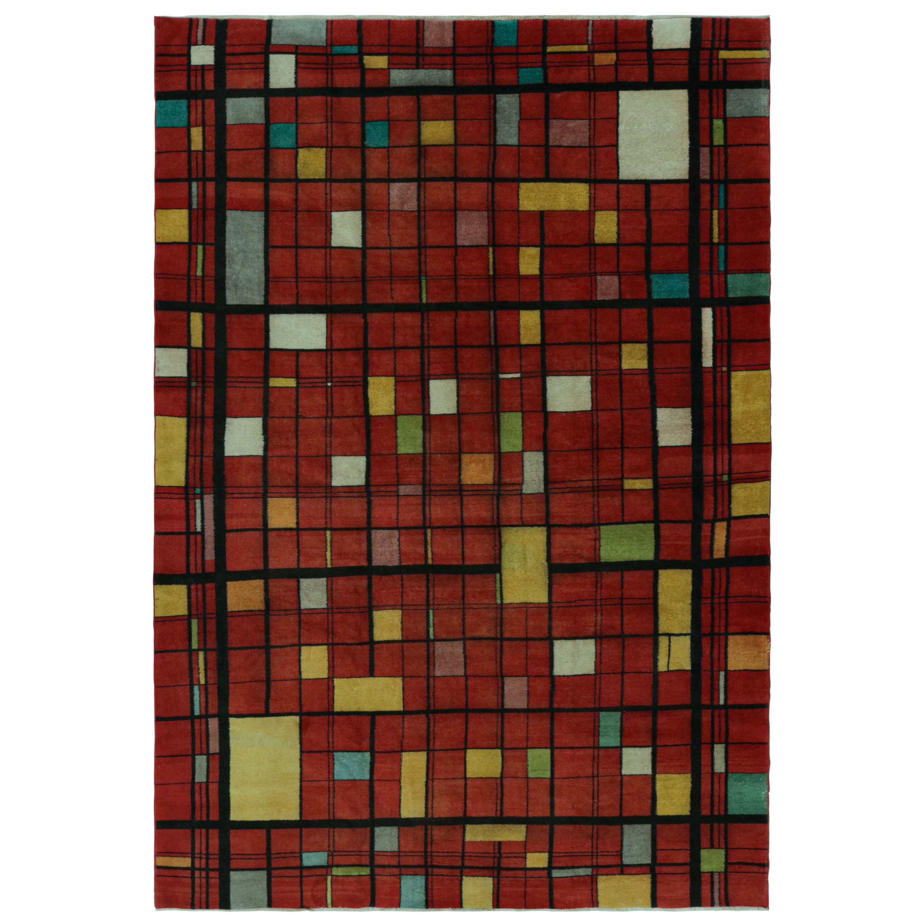 Rug & Kilim’s Vintage Zeki Müren European Art Deco rug, with Geometric patterns. For Sale