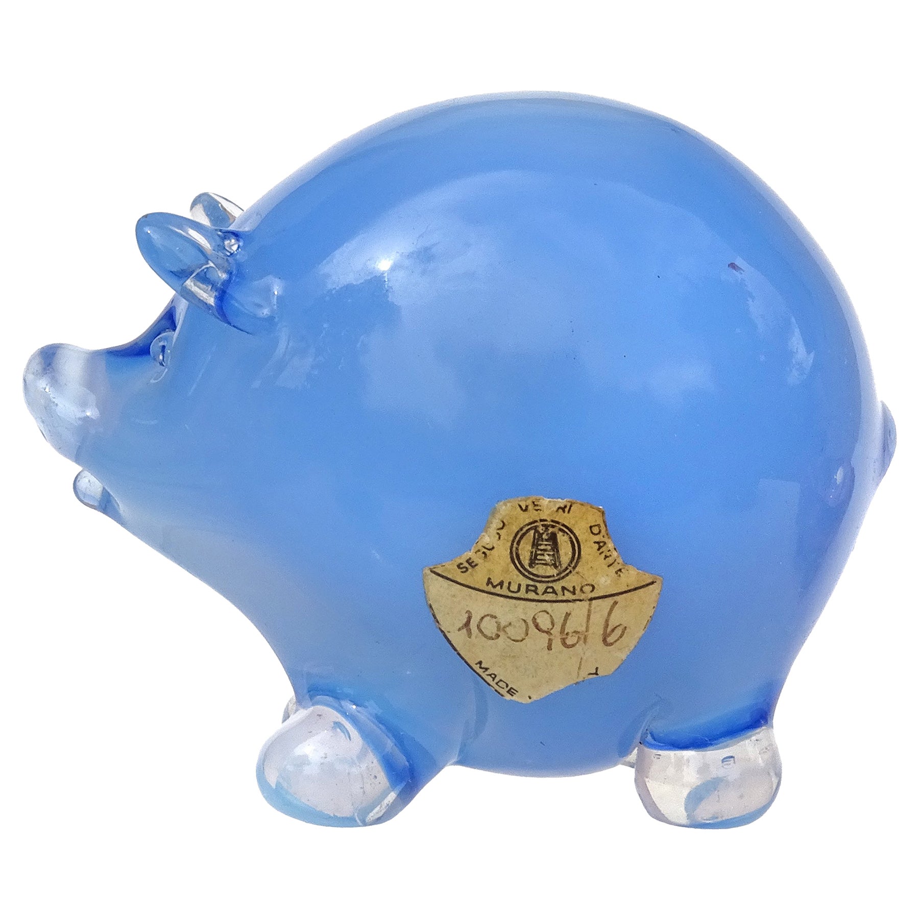 Seguso Vetri d'Arte Murano Opal Blau Italienische Kunst Glas Schwein Figur Skulptur im Angebot