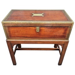 Antique 19th Century Mahogany and Brass Inlays Travel Desk on Stand