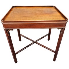 Mid-Century Georgian Style Mahogany Stretcher and Galleried  Side Table